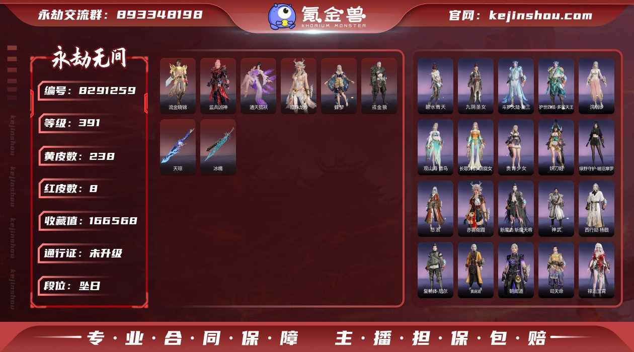 8红238金 红皮: 戎金狼(特木尔皮肤)...