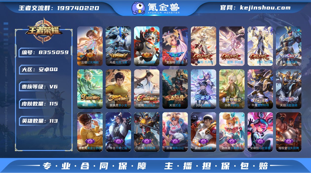 115皮肤 9传说 无双飞将 浮生妄 武圣...