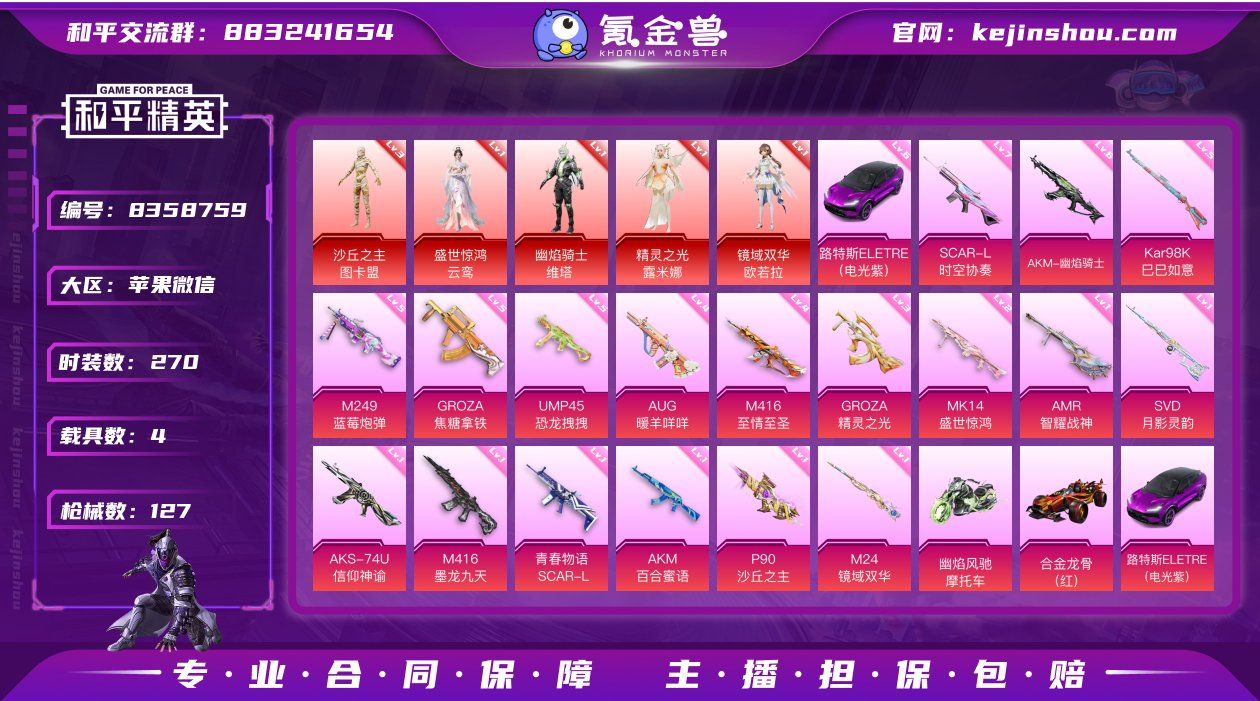 5红装 10粉装 18特效枪 4载具 10...