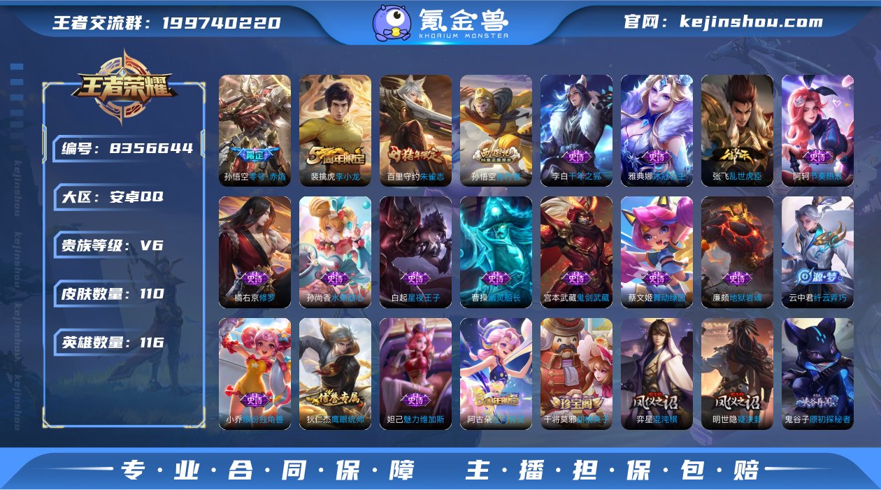 V6 1传说 116英雄 110皮肤 可修...