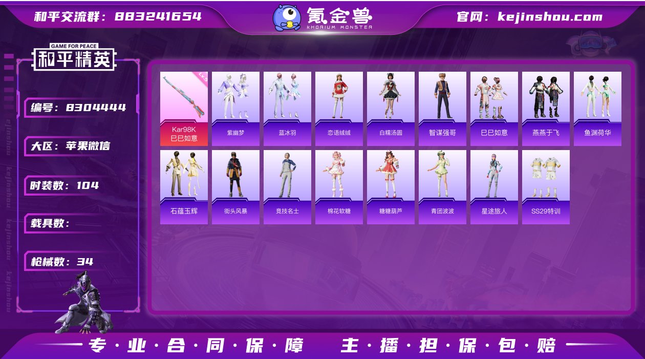 实名: 可修改 时装数: 104 枪械数:...