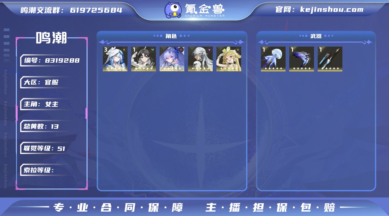51级/13黄/女主/5个五星角色/4个五...