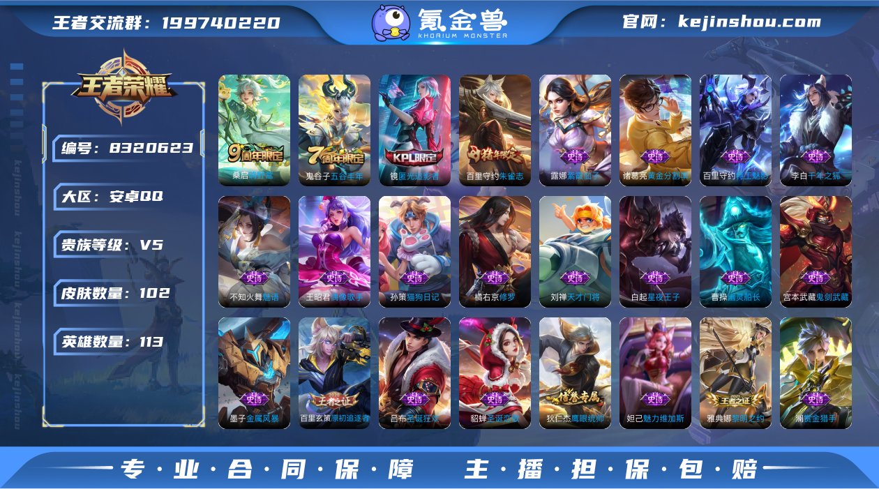 V5 1传说 113英雄 102皮肤 可修...