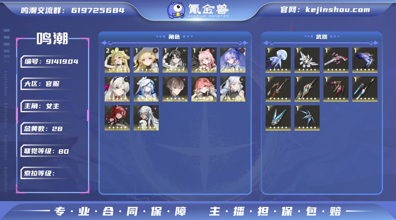 80级/28黄/女主/12个五星角色/11...