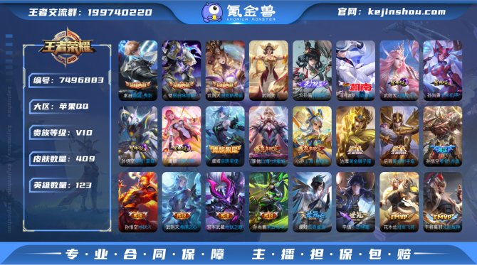 V10贵族，409皮肤+4典藏+4星传说+...