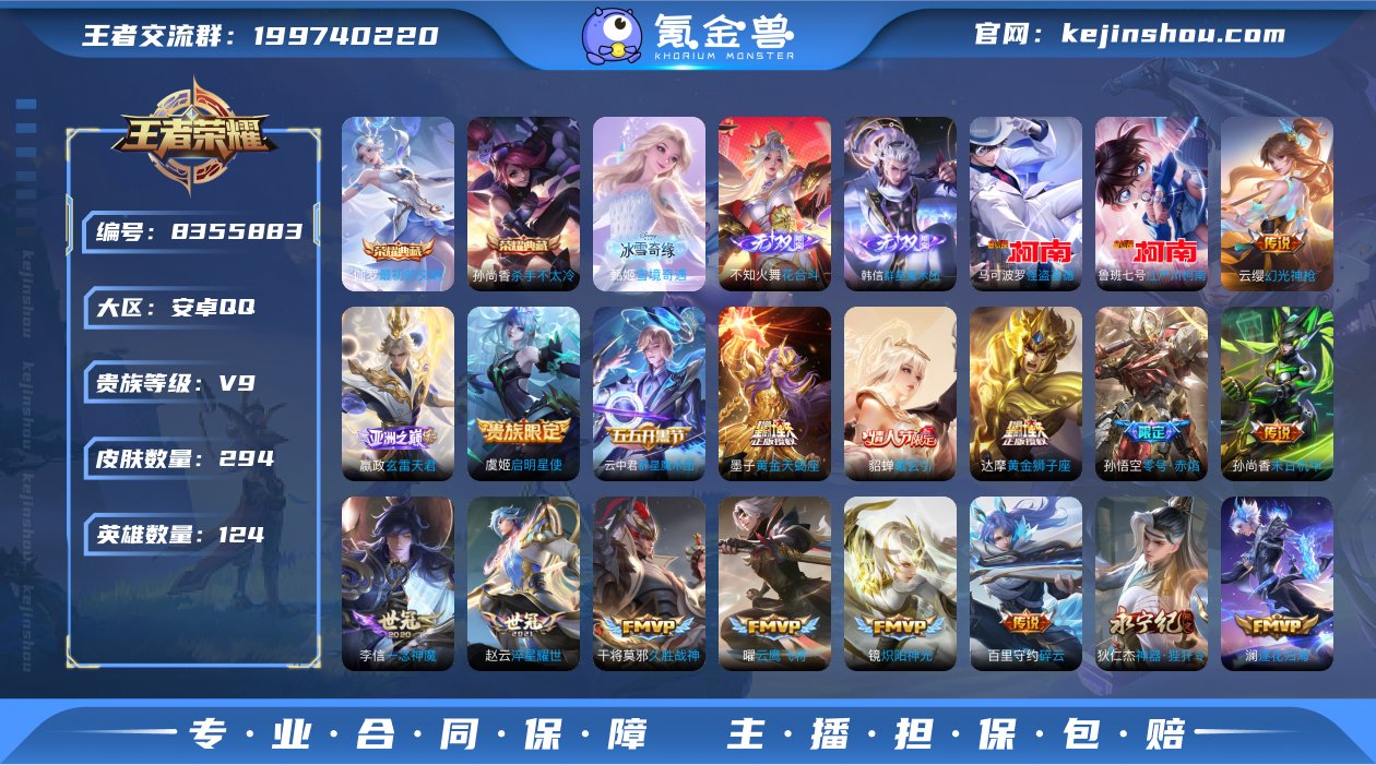 【WZ3591】贵族9/皮肤294/典藏2...