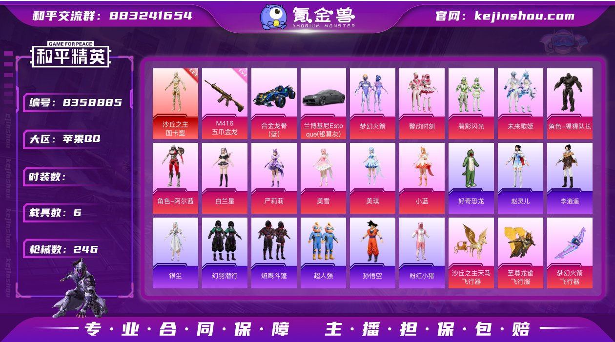 2红装 16粉装 8特效枪 6载具 11印...