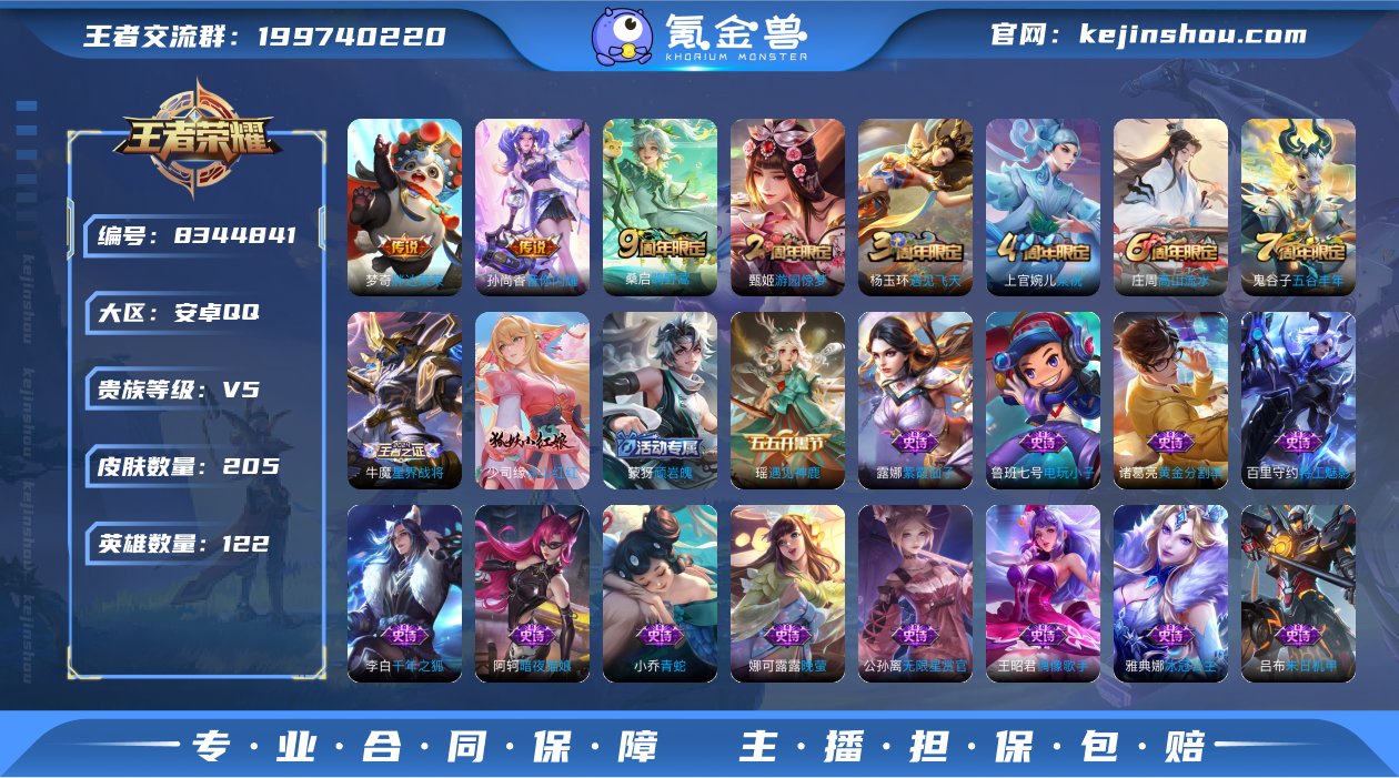 V5 3传说 122英雄 205皮肤 可修...
