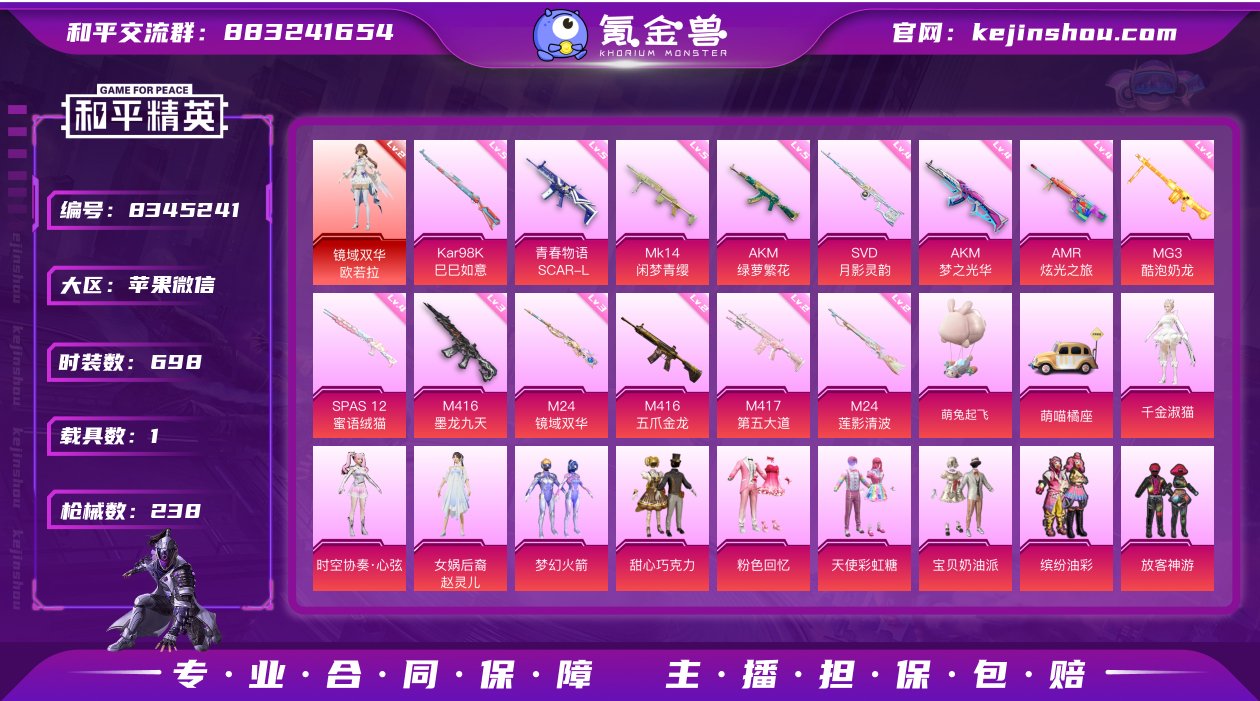 1红装 34粉装 14特效枪 1载具 10...