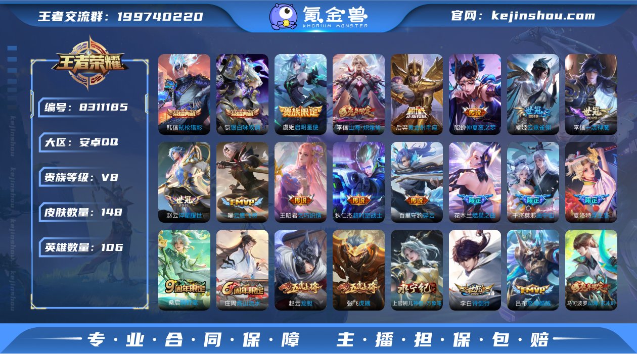 【WZZ2920】贵族8/皮肤148/典藏...