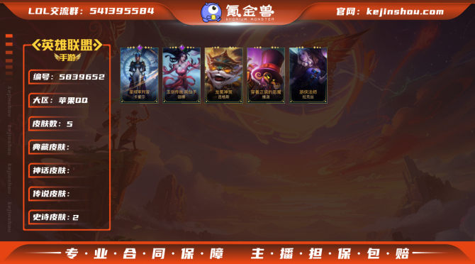 实名: 不可修改 皮肤数: 5 亮点: 铁...