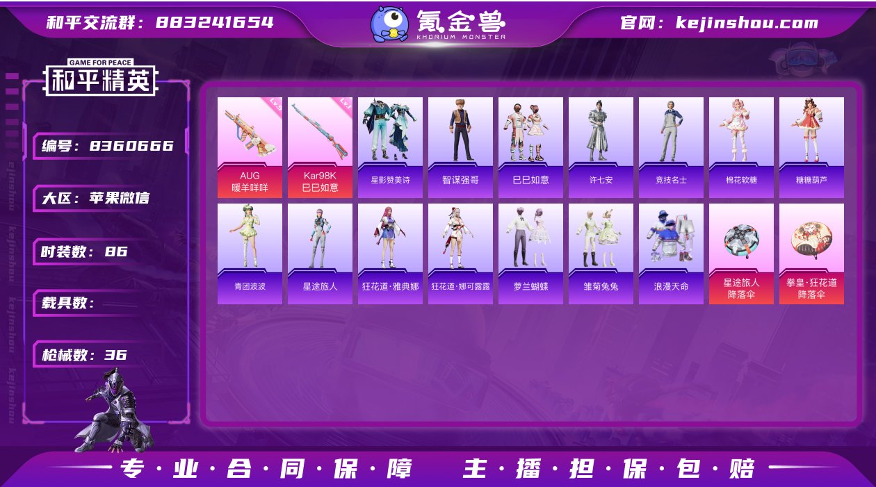 实名: 可修改 时装数: 86 枪械数: ...