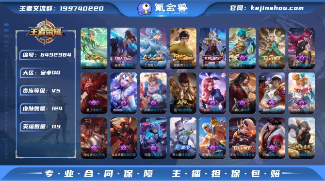 119英雄124皮肤1传说28史诗44限定...