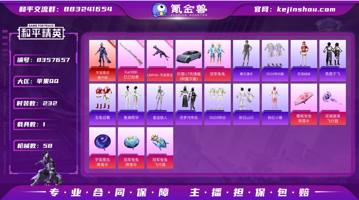 1红装 1粉装 2特效枪 1载具 12印记...