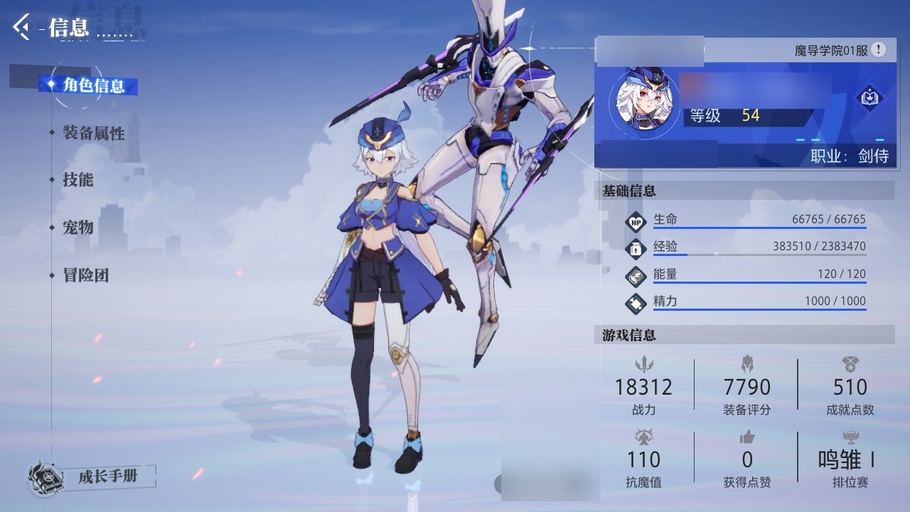 战力:18312 抗魔值:110 装备评分...