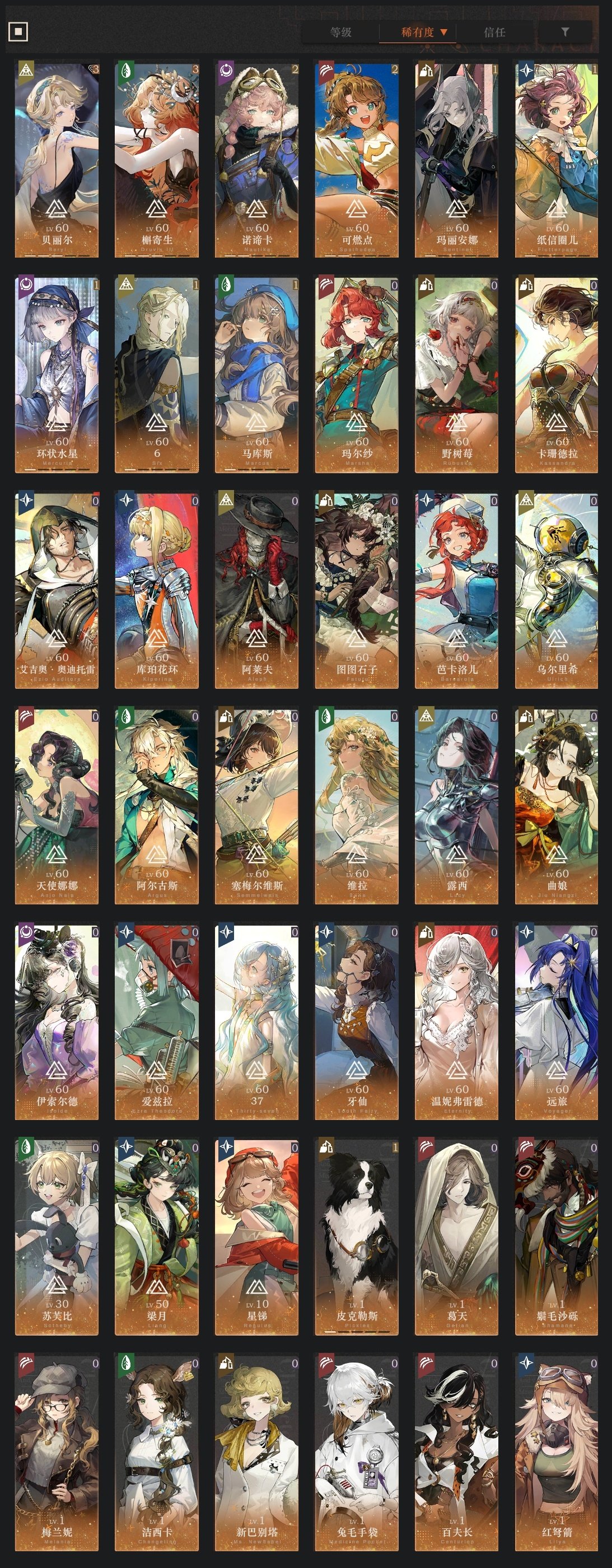 总黄数:136 六星角色数:42 五星角色...