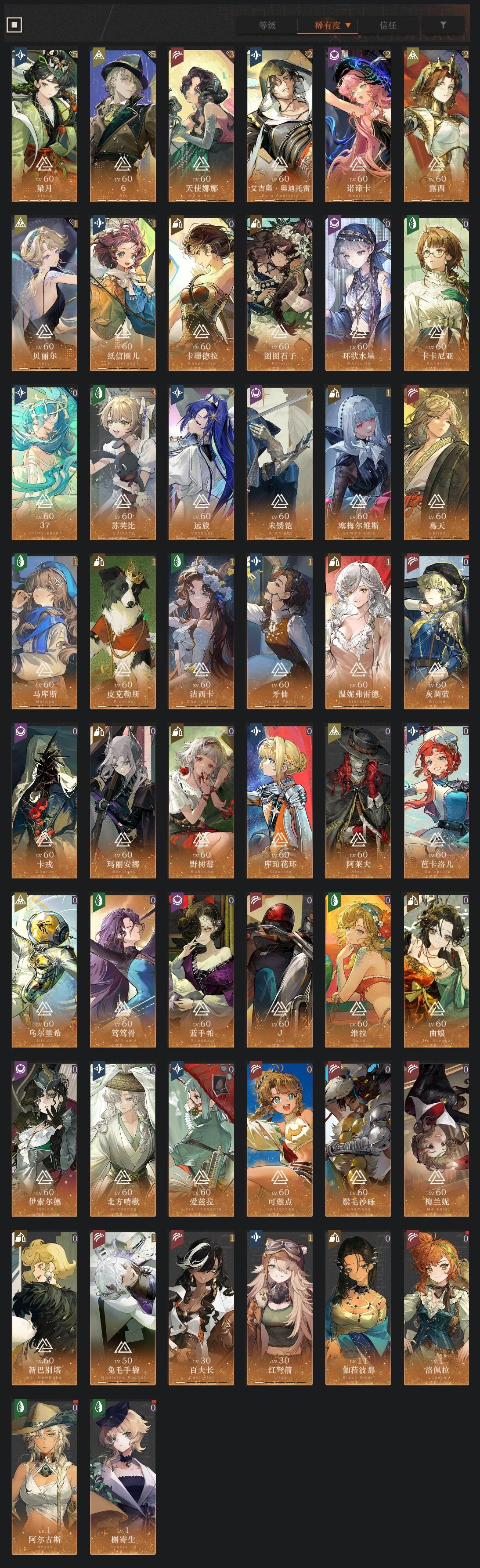 总黄数:203 六星角色数:50 五星角色...