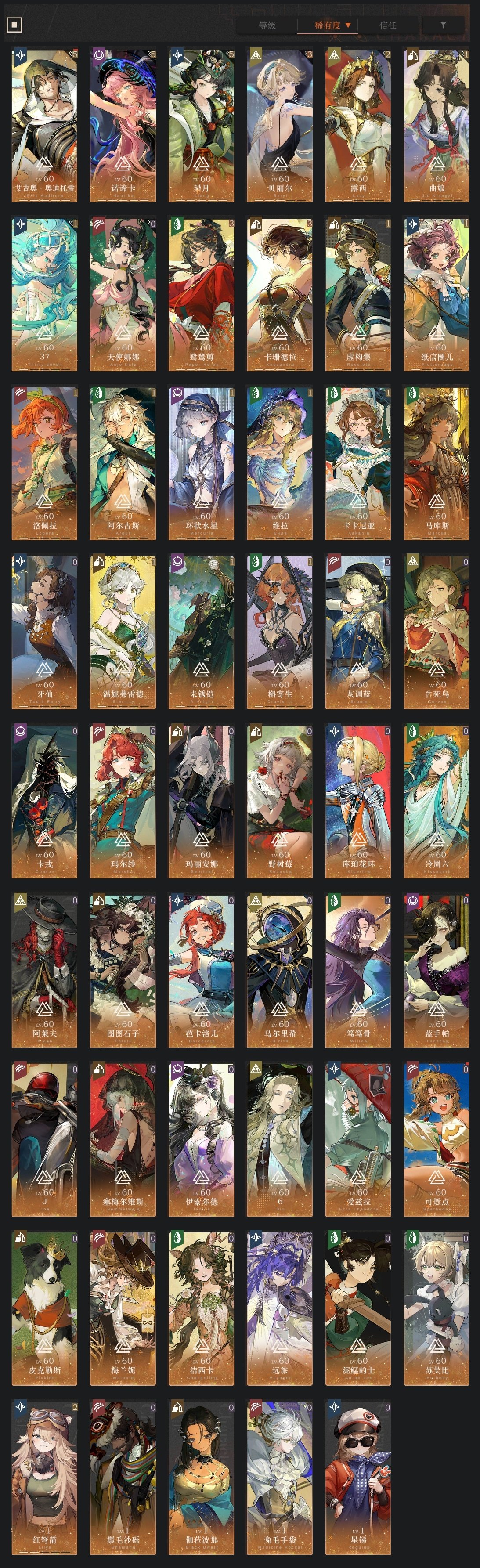 总黄数:193 六星角色数:53 五星角色...