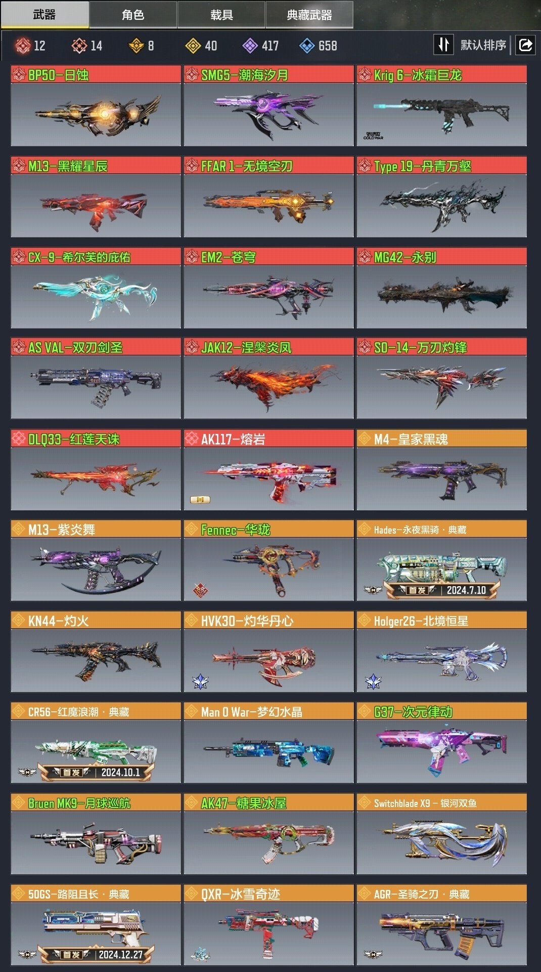 神话枪械数量:14 典藏枪械数量:8 传说...