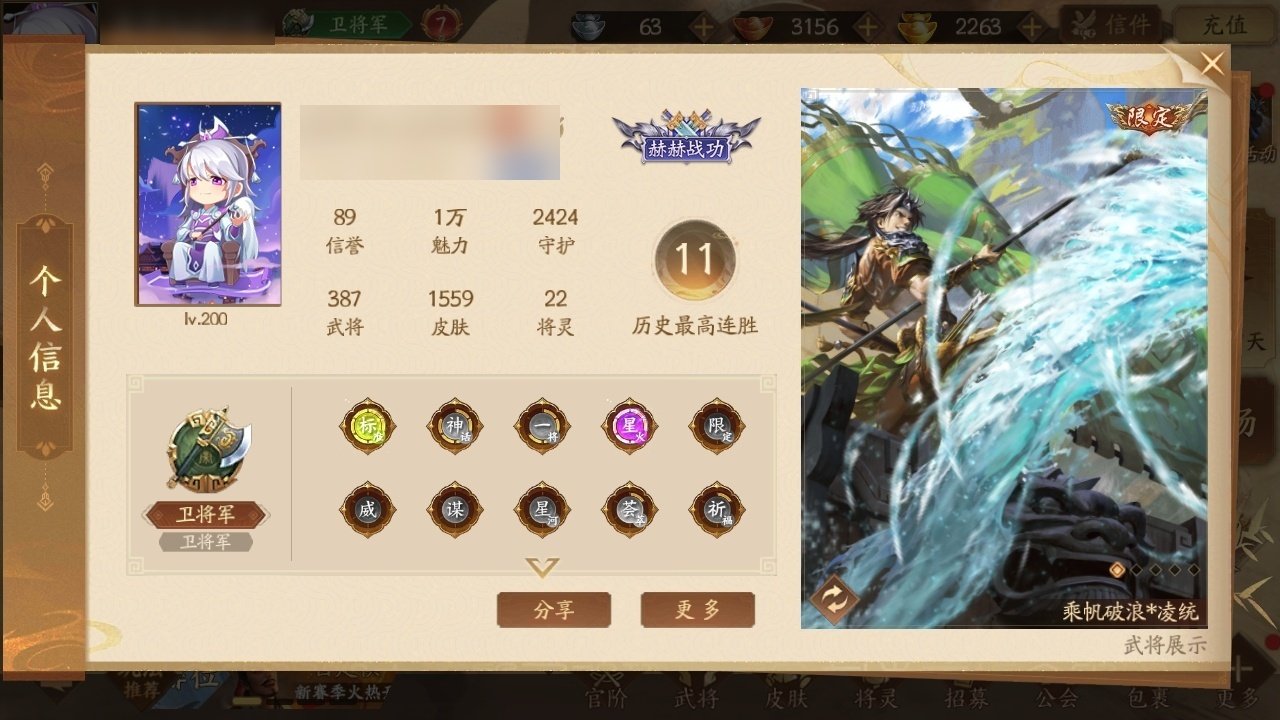 官阶: 卫将军 神将: 神张飞,神马超,神...