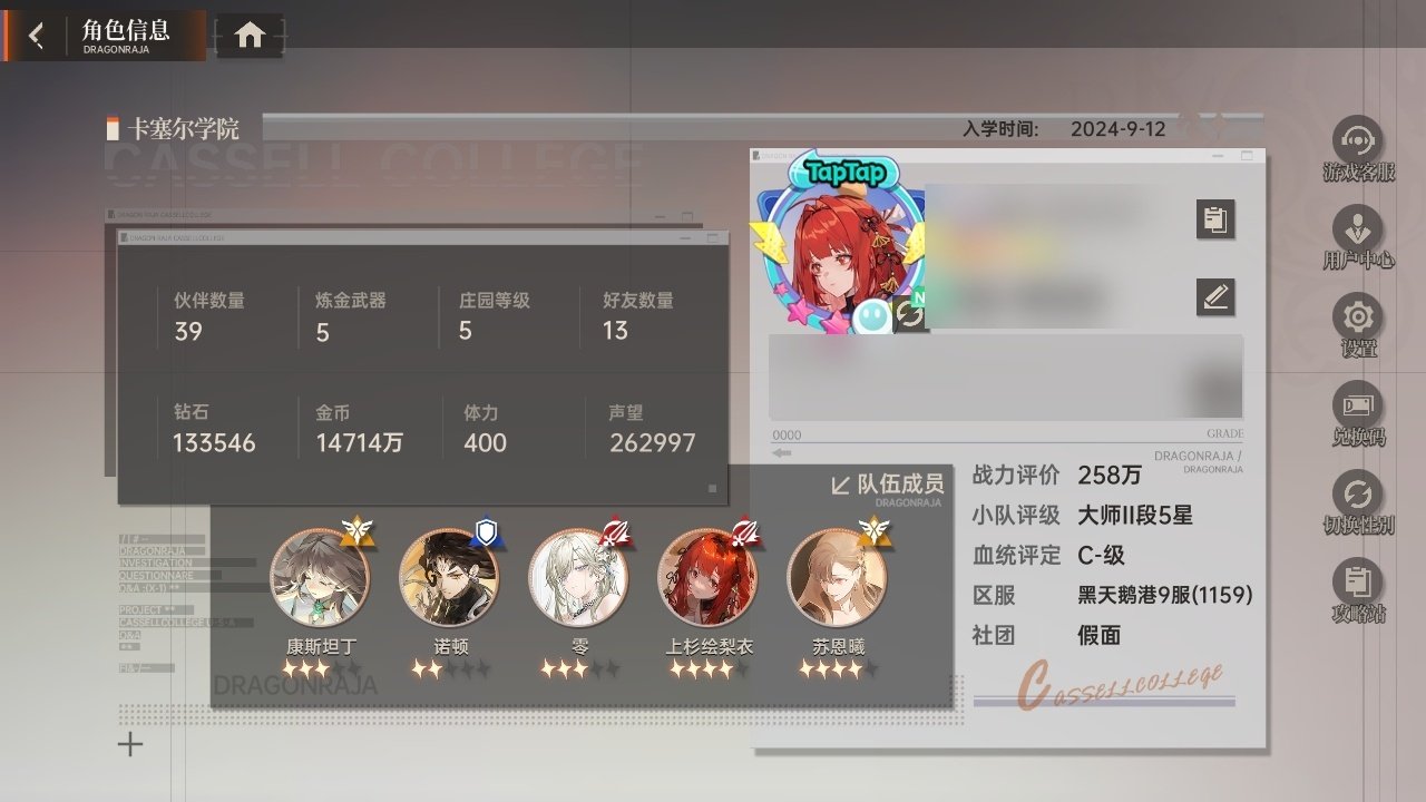 贵族等级: 无 血统评定: C-级 小队评...