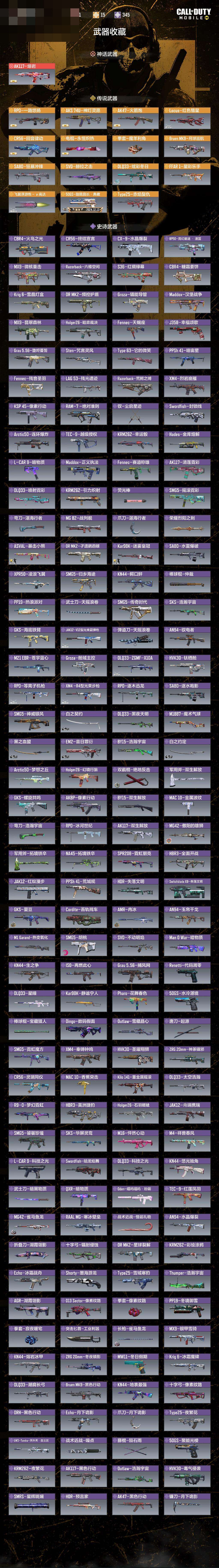 神话枪械数量:1 传说枪械数量:15 神话...